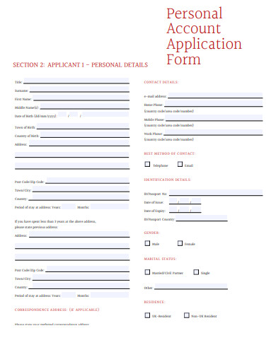 personal account application form template