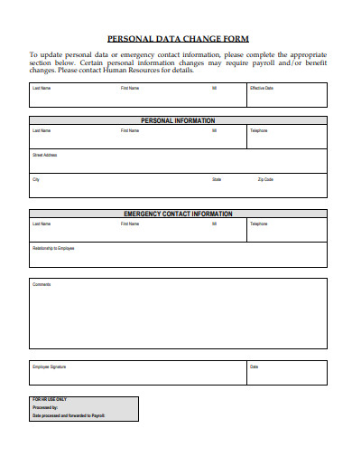 personal data change form template