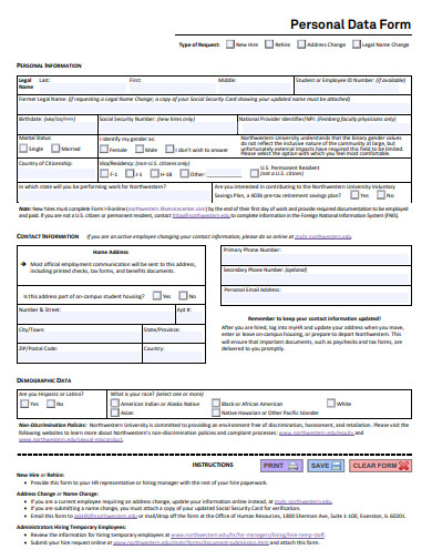 personal data form template