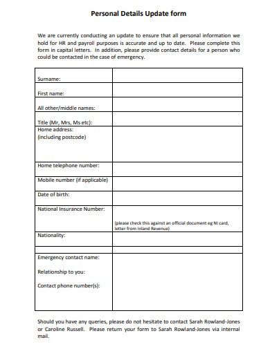 personal details update form template