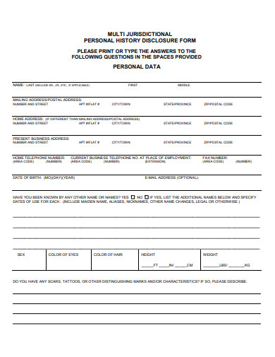 personal history disclosure form template