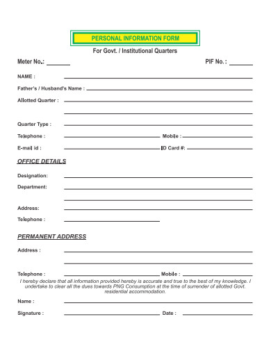 personal information form template