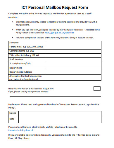 personal mailbox request form template