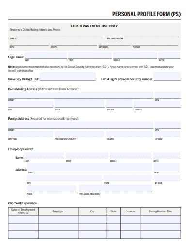 personal profile form template