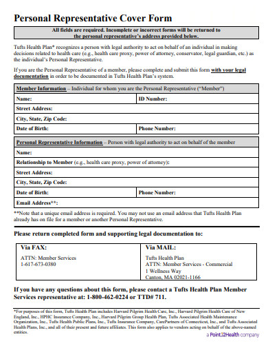 personal representative cover form template
