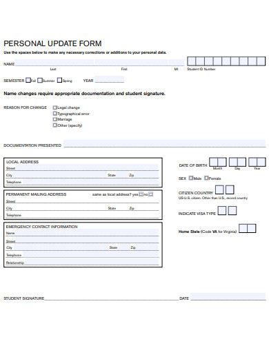 personal update form template