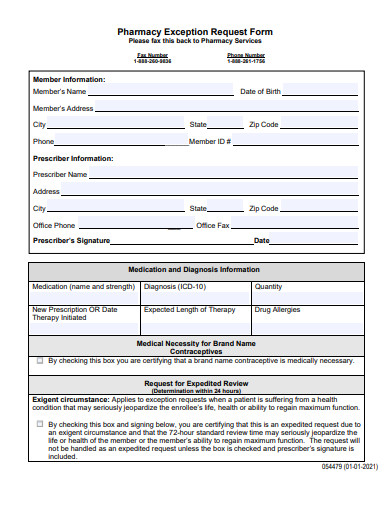 pharmacy exception request form template