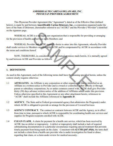physician provider agreement template