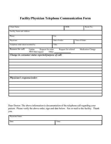 physician telephone communication form template