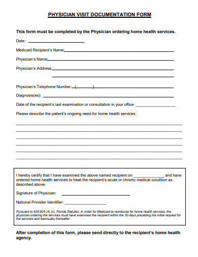 physician visit documentation form template