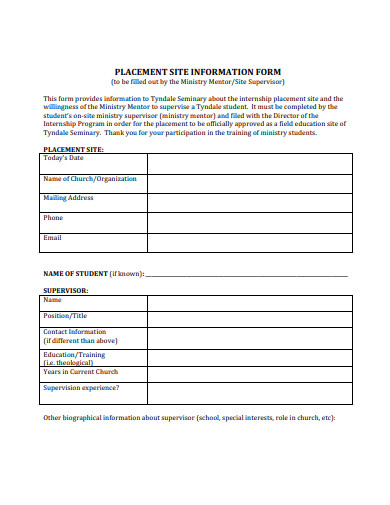 placement site information form template