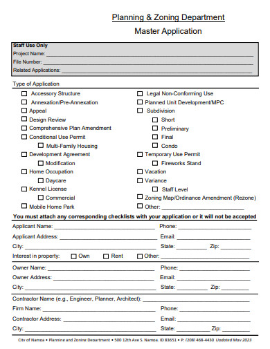 planning and zoning department master application template