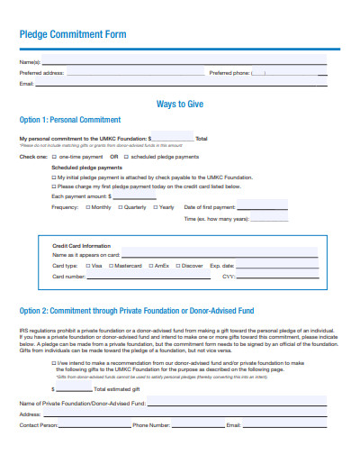 pledge commitment form template