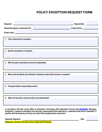 policy exception request form template