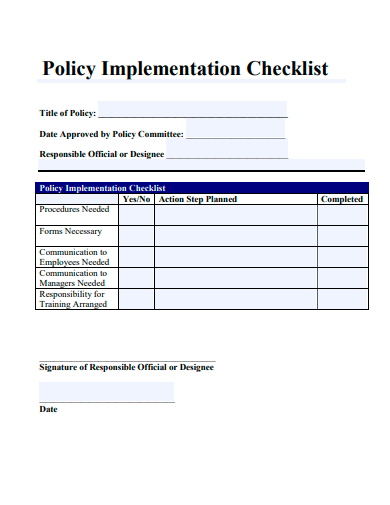 policy implementation checklist template