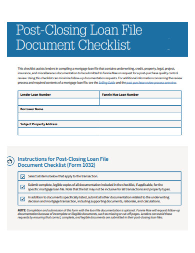 post closing loan file document checklist template