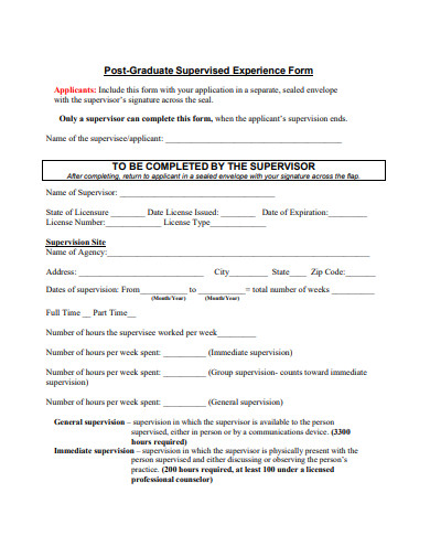 post graduate supervised experience form template