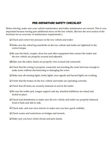 pre departure safety checklist template