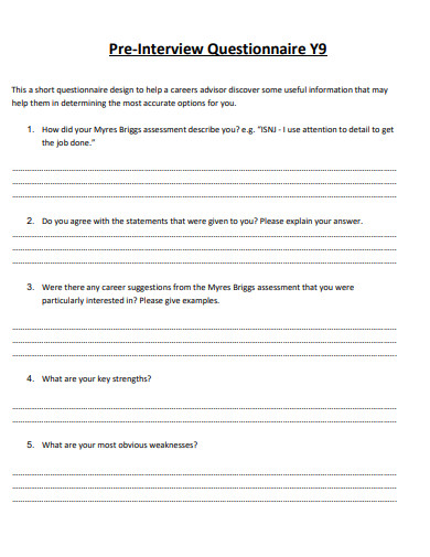 pre interview questionnaire template
