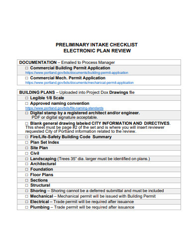 preliminary intake checklist template