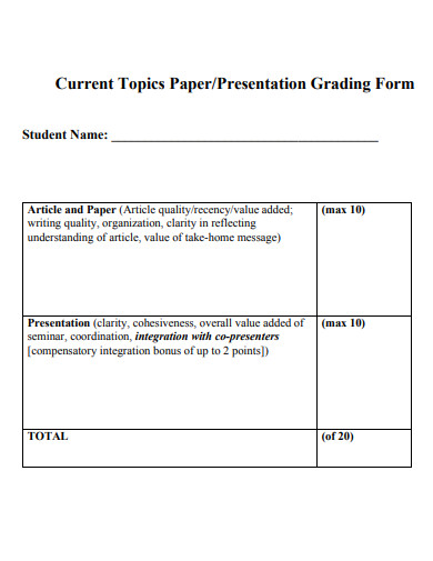 presentation grading form template
