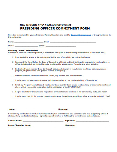 presiding officer commitment form template