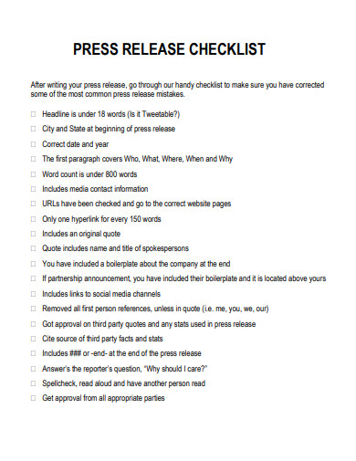 press release checklist template