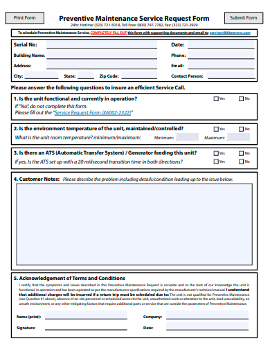 preventive maintenance service request form template