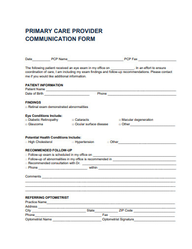 primary care provider communication form template
