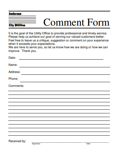 printable comment form template