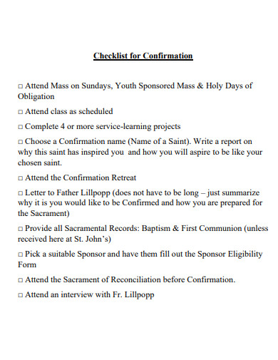printable confirmation checklist template