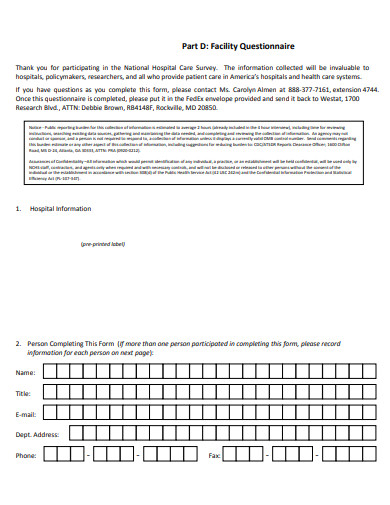 printable facility questionnaire template