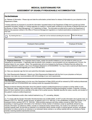 printable medical questionnaire template