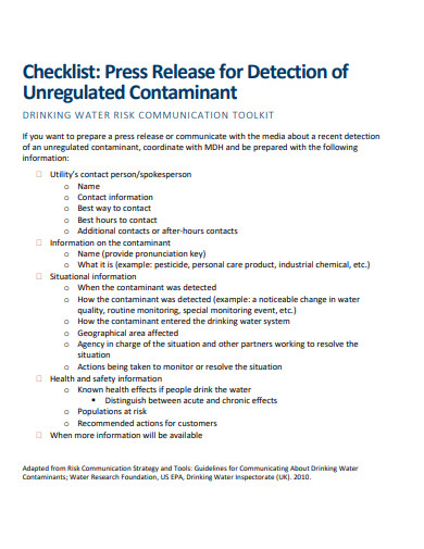 printable release checklist template