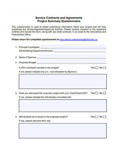 printable service questionnaire template