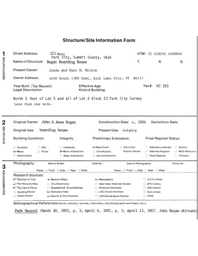 printable site information form template