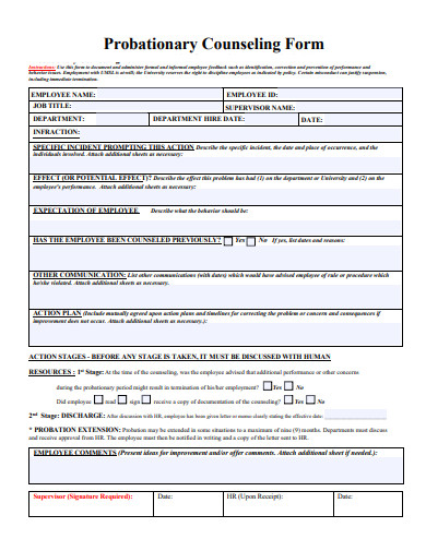 probationary counseling form template