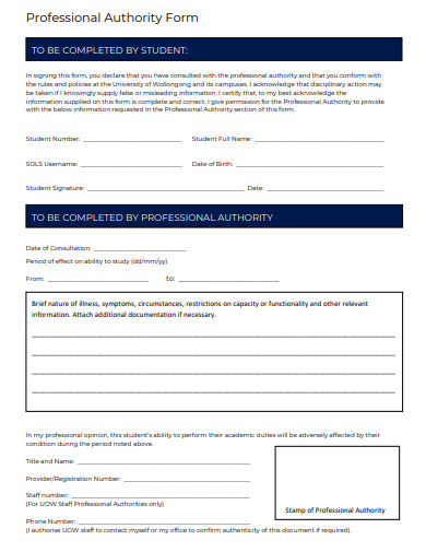 professional authority form template