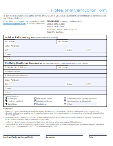 professional certification form template