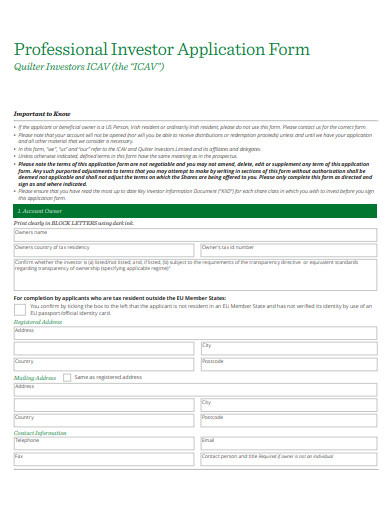 professional investor application form template