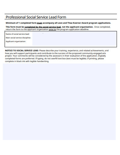 professional social service lead form template