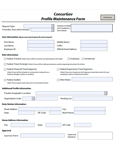 profile maintenance form template