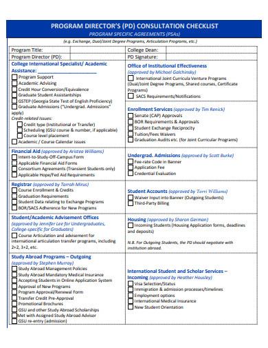 program directors consultation checklist template