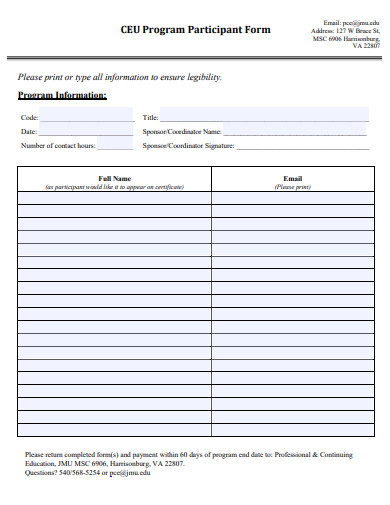 program participant form template