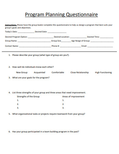 program planning questionnaire template