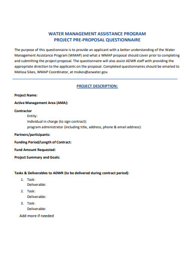 program project pre proposal questionnaire template