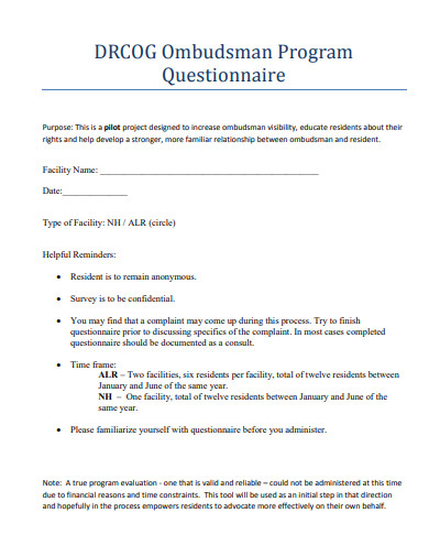 program questionnaire template