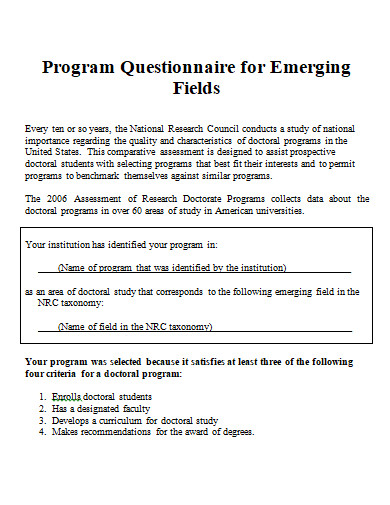 program questionnaire in doc
