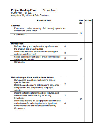 project grading form template