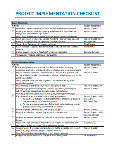 project implementation checklist template
